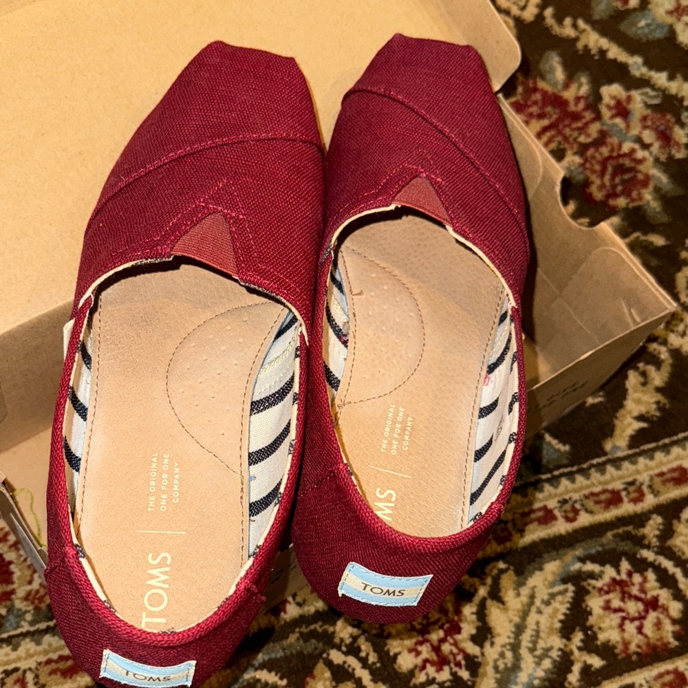 TOMS Burgundy Canvas Slip-Ons - Picture 7 of 9